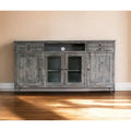 Meuble TV style Shabby Chic gris en bois massif avec rangements fermés - 70x37.25x17.75