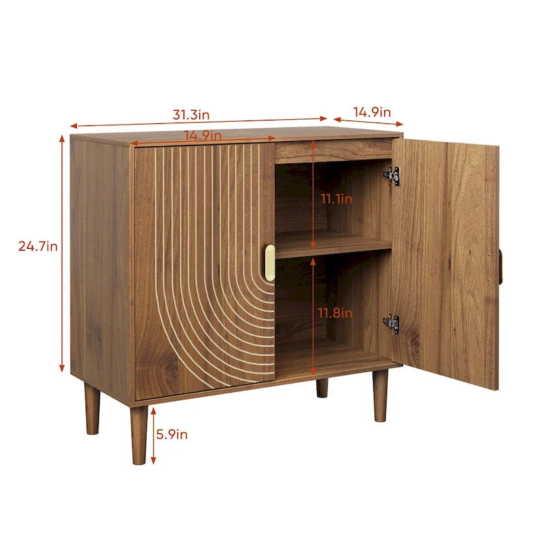 Buffet en noyer avec motif à rainures et étagère réglable
