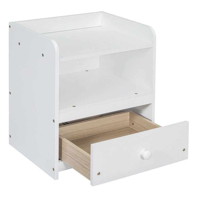 Lit Plateforme Double avec Rangement, Table de Nuit, Bureau et Ports USB - Blanc