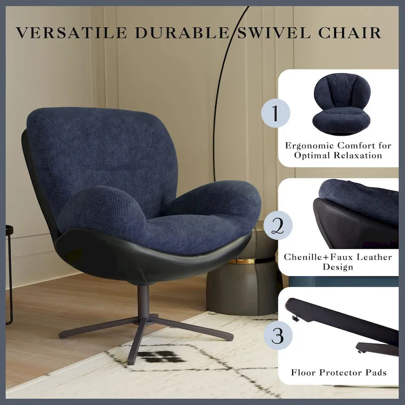 Fauteuil pivotant 360 en chenille moderne avec base en métal