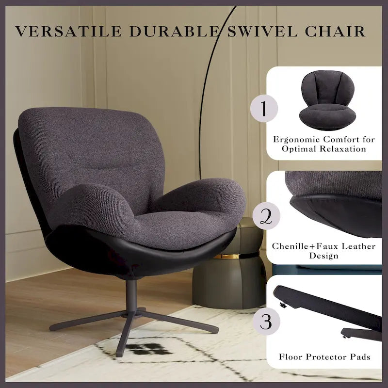 Fauteuil pivotant 360 en chenille moderne avec base en métal