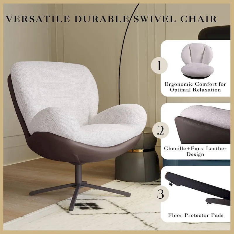 Fauteuil pivotant 360 en chenille moderne avec base en métal