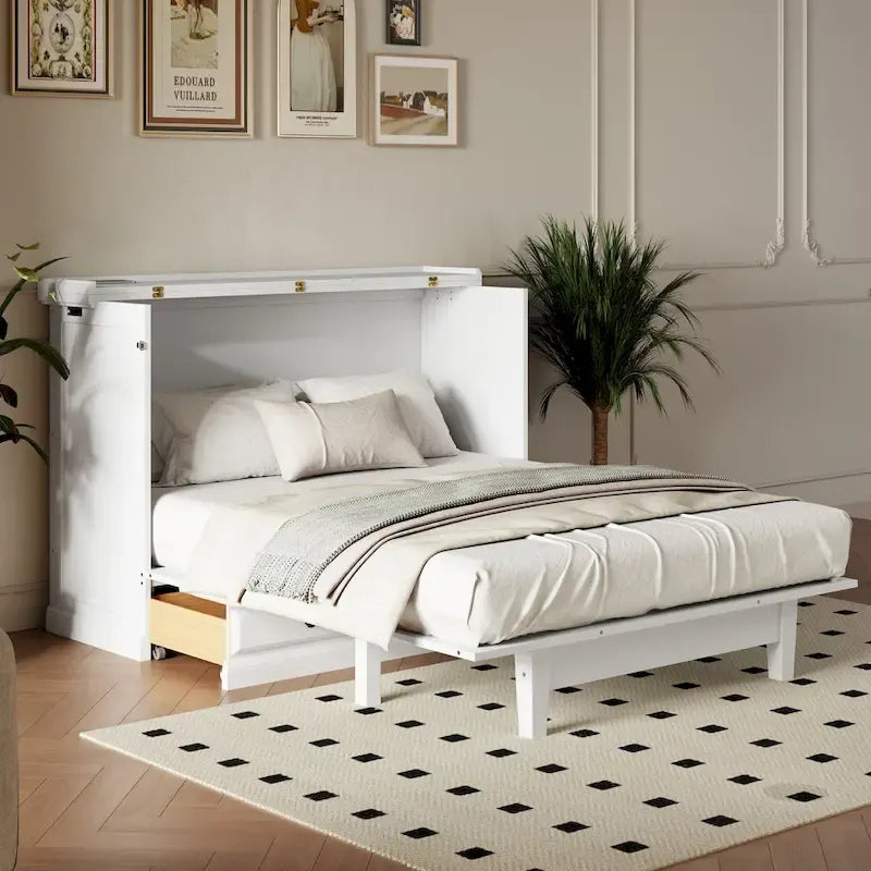 Armoire lit escamotable de style fermette avec tiroirs et station de recharge