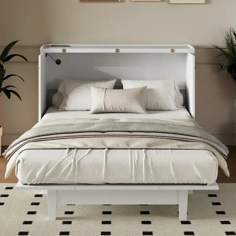 Armoire lit escamotable de style fermette avec tiroirs et station de recharge