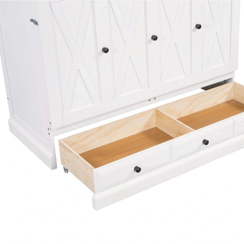 Armoire lit escamotable de style fermette avec tiroirs et station de recharge