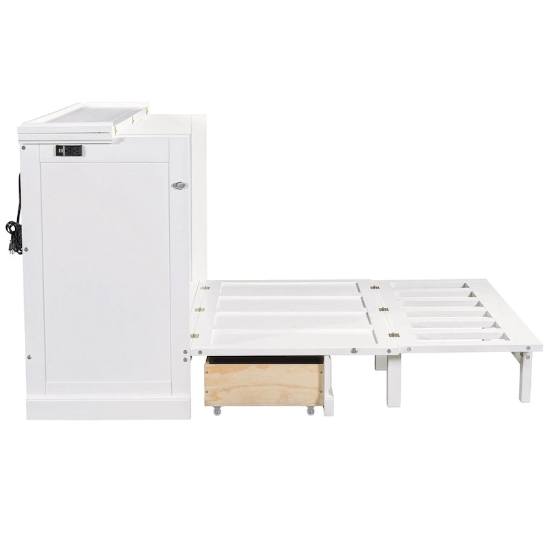 Armoire lit escamotable de style fermette avec tiroirs et station de recharge
