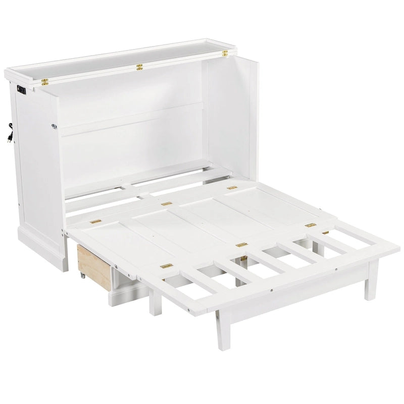 Armoire lit escamotable de style fermette avec tiroirs et station de recharge