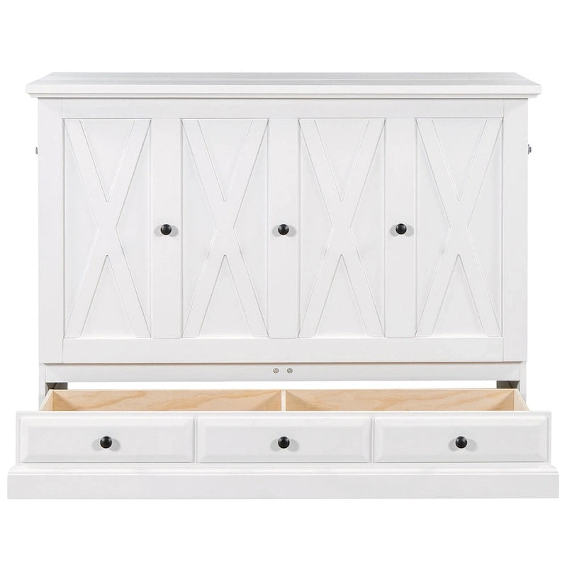 Armoire lit escamotable de style fermette avec tiroirs et station de recharge