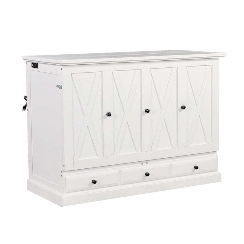 Armoire lit escamotable de style fermette avec tiroirs et station de recharge