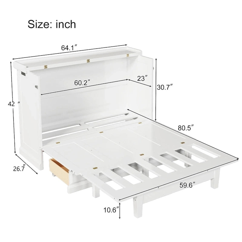Armoire lit escamotable de style fermette avec tiroirs et station de recharge