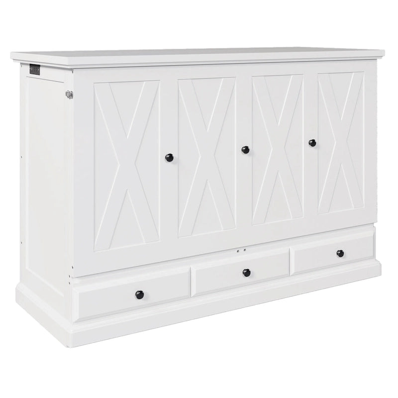 Armoire lit escamotable de style fermette avec tiroirs et station de recharge
