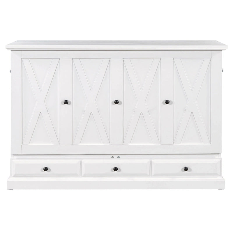 Armoire lit escamotable de style fermette avec tiroirs et station de recharge