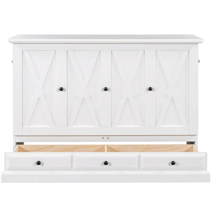 Armoire lit escamotable de style fermette avec tiroirs et station de recharge