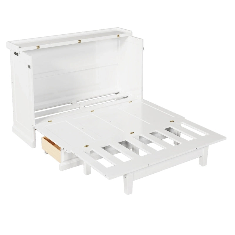 Armoire lit escamotable de style fermette avec tiroirs et station de recharge