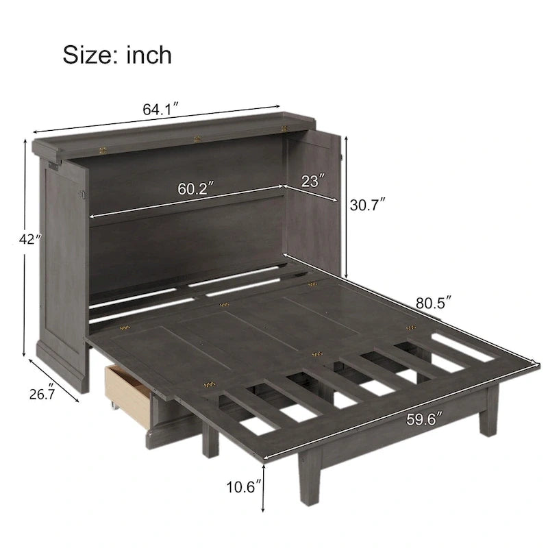 Armoire lit escamotable de style fermette avec tiroirs et station de recharge