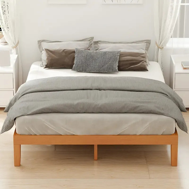 Lit plateforme Queen Size en bois massif, capacité de 450 kg, rangement sous le lit (sans tête de lit)