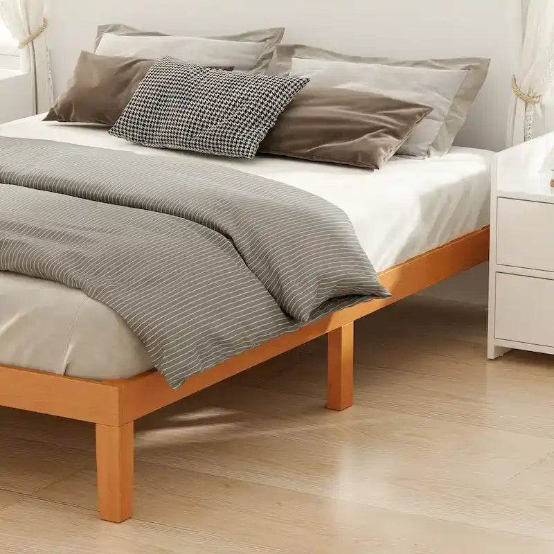 Lit plateforme Queen Size en bois massif, capacité de 450 kg, rangement sous le lit (sans tête de lit)