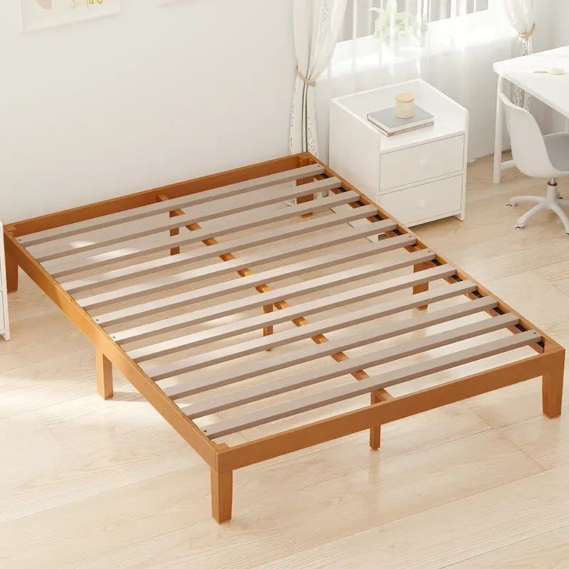 Lit plateforme Queen Size en bois massif, capacité de 450 kg, rangement sous le lit (sans tête de lit)