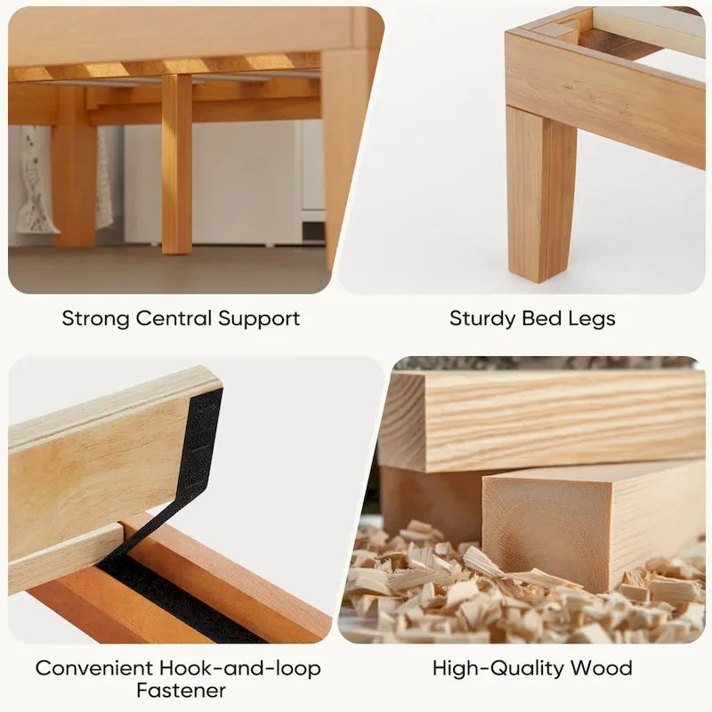 Lit plateforme Queen Size en bois massif, capacité de 450 kg, rangement sous le lit (sans tête de lit)
