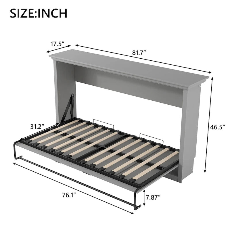 Lit escamotable grand format avec bureau, étagères de rangement et armoires