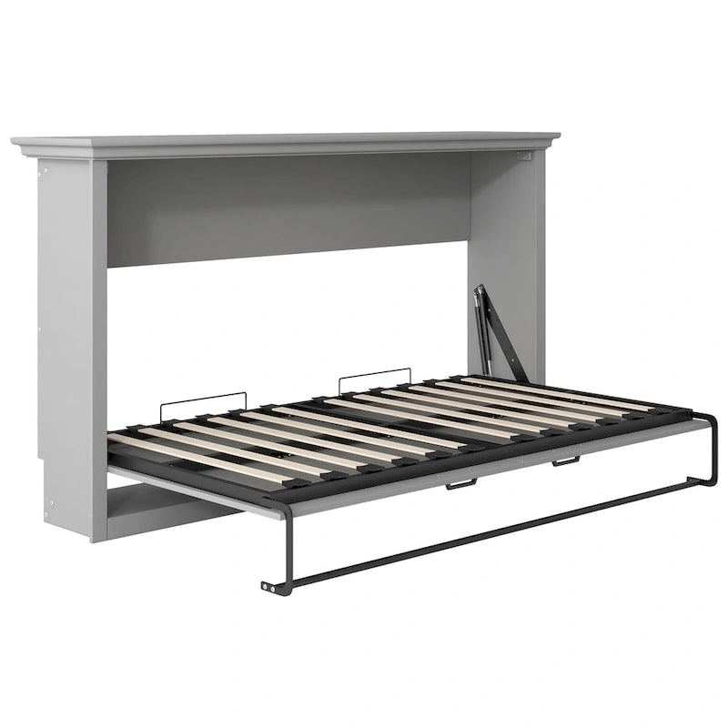 Lit escamotable grand format avec bureau, étagères de rangement et armoires
