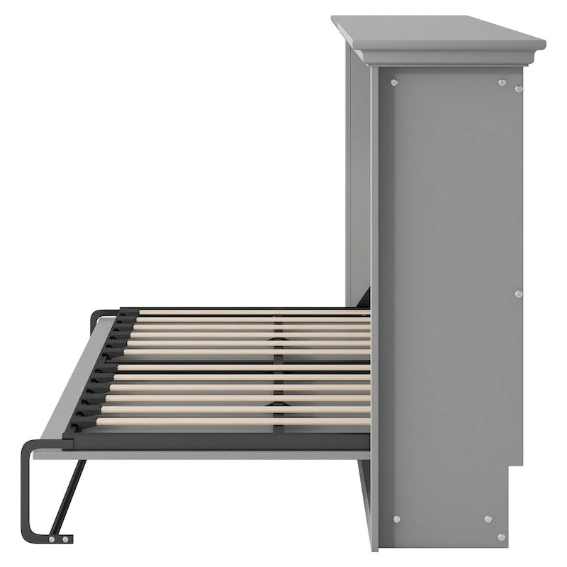 Lit escamotable grand format avec bureau, étagères de rangement et armoires
