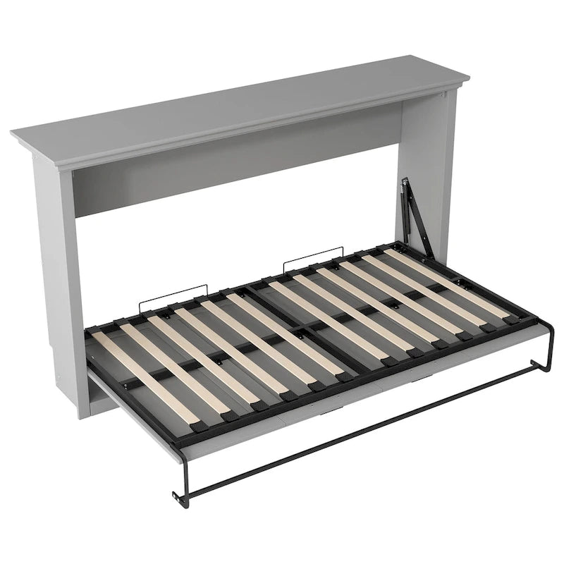 Lit escamotable grand format avec bureau, étagères de rangement et armoires