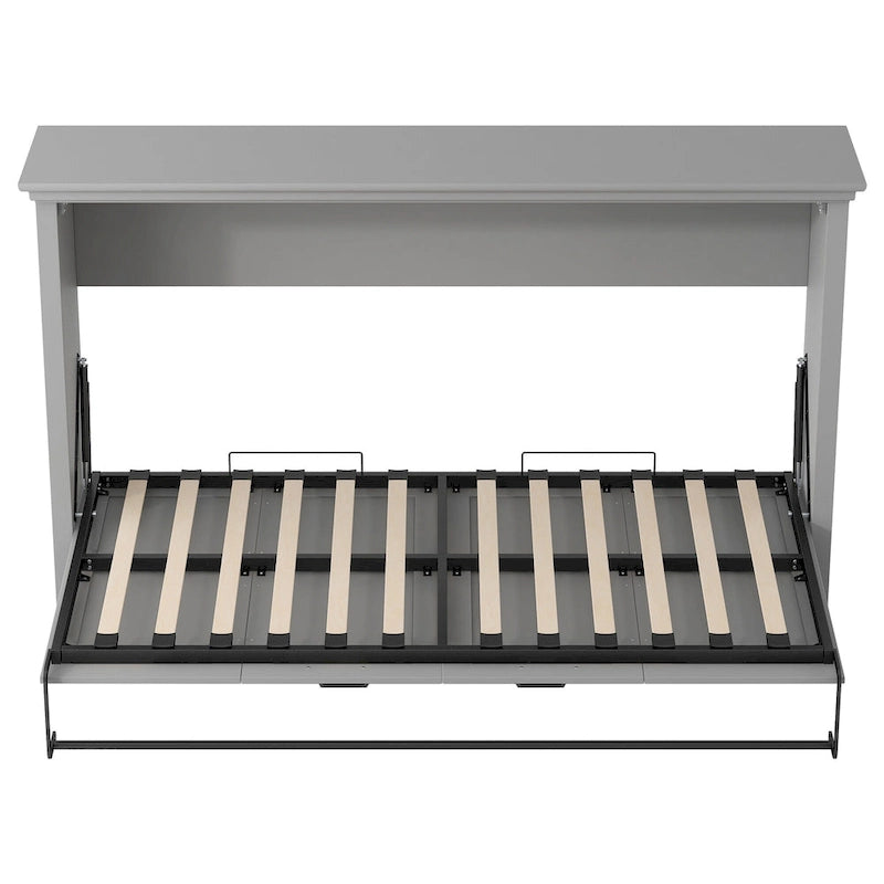 Lit escamotable grand format avec bureau, étagères de rangement et armoires