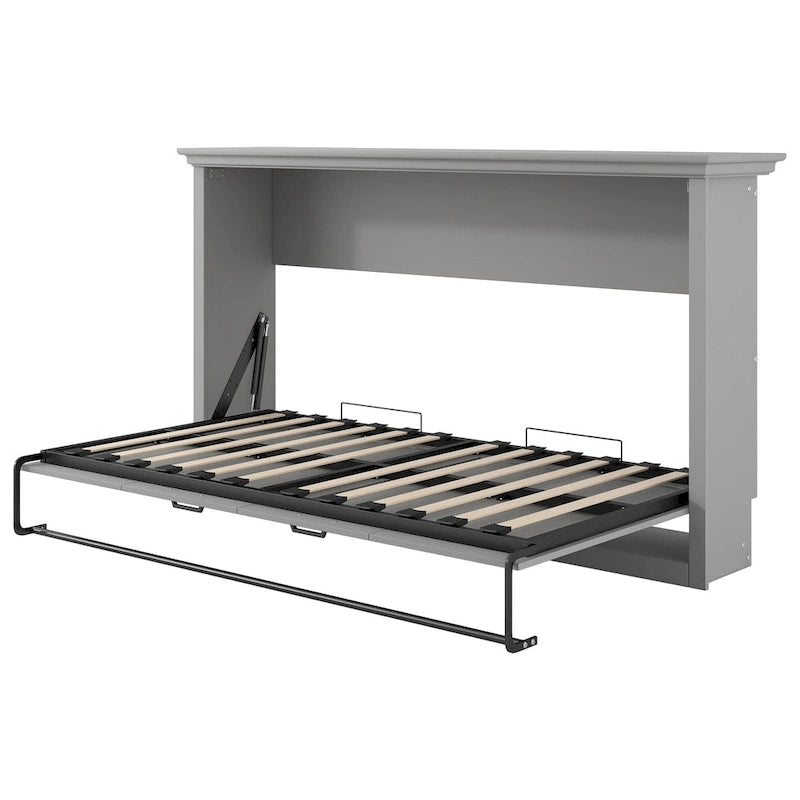 Lit escamotable grand format avec bureau, étagères de rangement et armoires