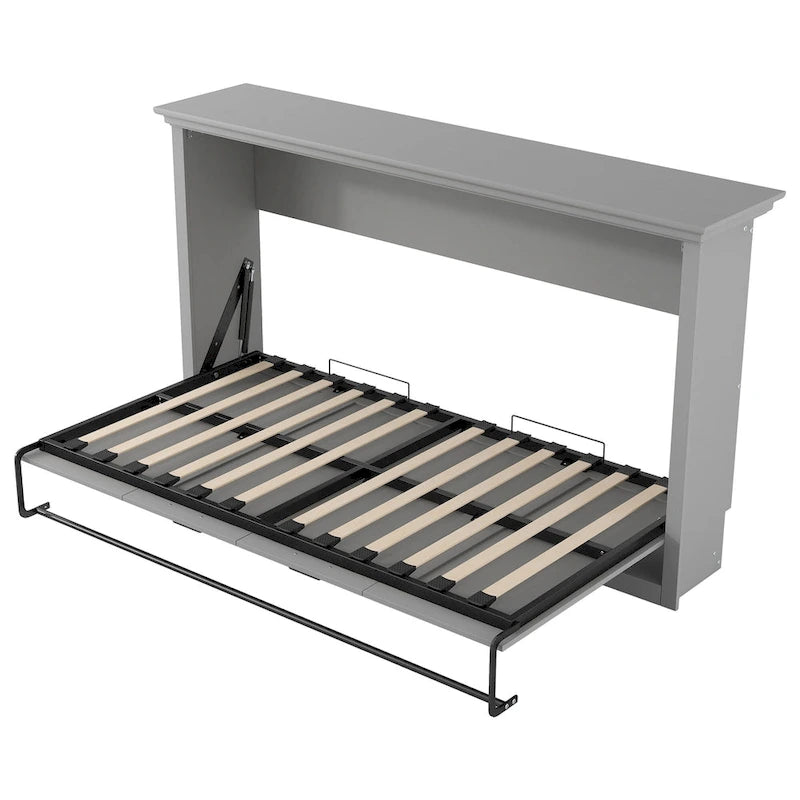 Lit escamotable grand format avec bureau, étagères de rangement et armoires