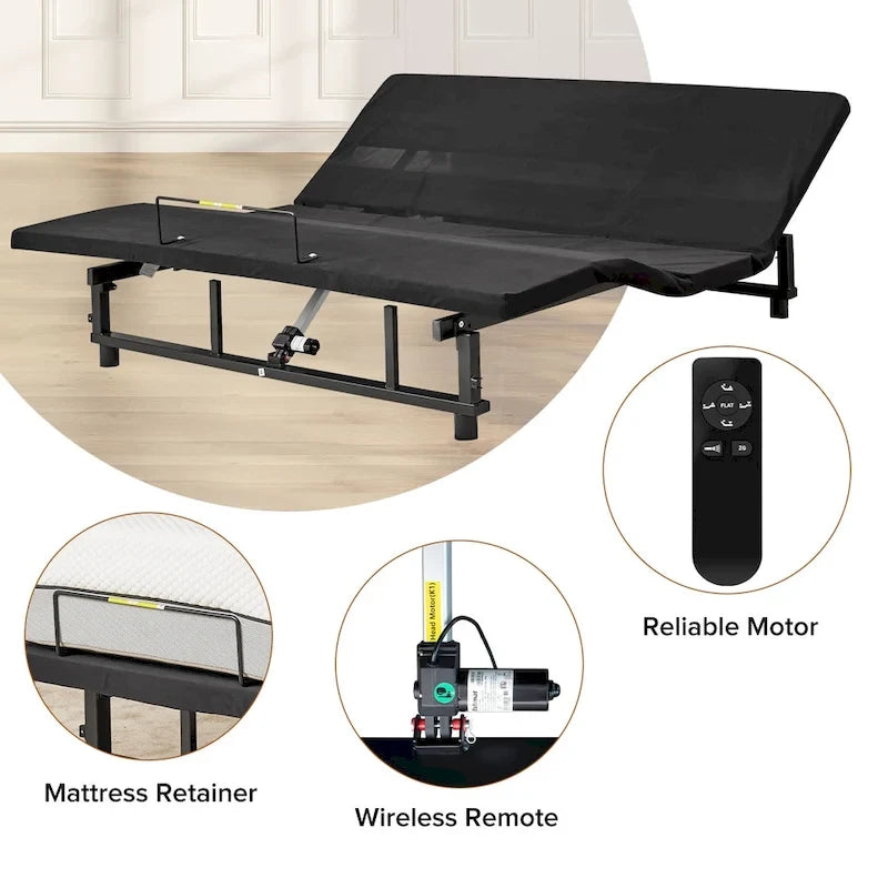 Cadre de lit ajustable Queen avec inclinaison tête et pieds, télécommande sans fil, gravité zéro