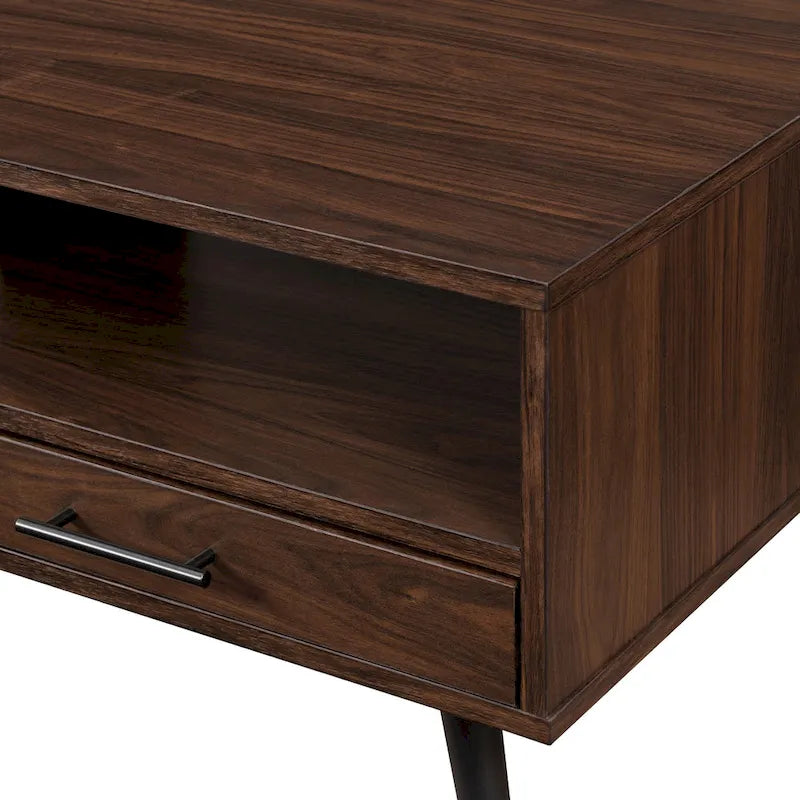 Table basse contemporaine avec tiroirs et rangement ouvert