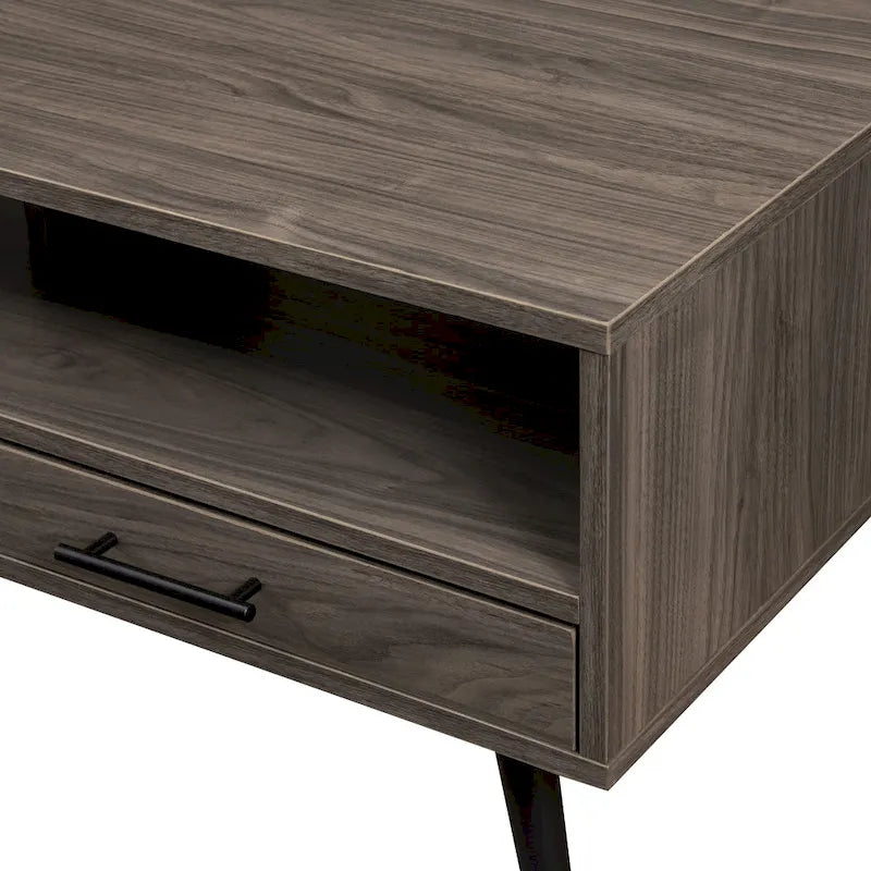 Table basse contemporaine avec tiroirs et rangement ouvert