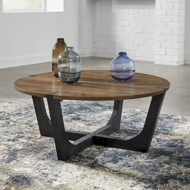 Signature Design by Ashley Hanneforth Brown/Black Coffee Table - 44W x 44D x 19H