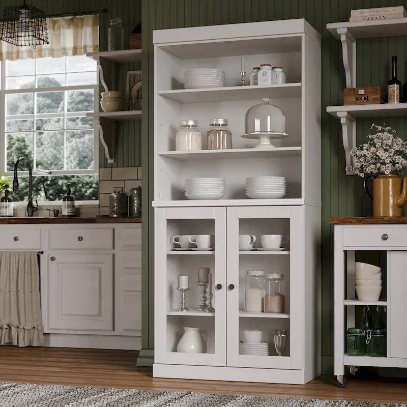 Meuble de cuisine garde-manger 32 po en bois massif avec 2 portes