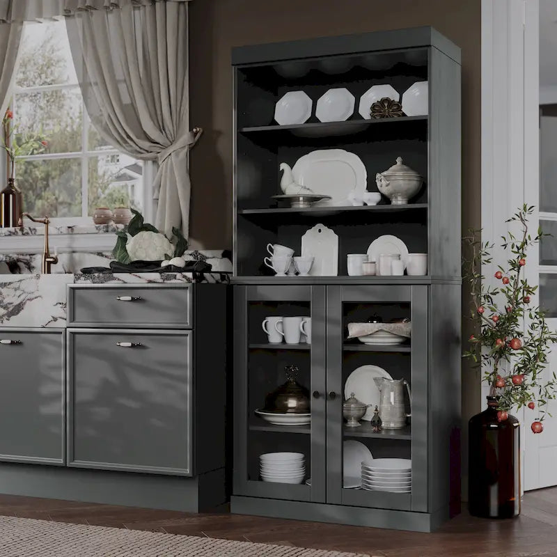 Meuble de cuisine garde-manger 32 po en bois massif avec 2 portes