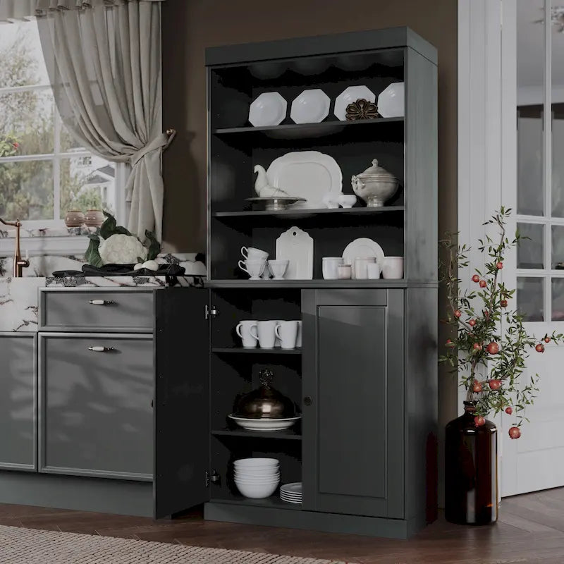 Meuble de cuisine garde-manger 32 po en bois massif avec 2 portes