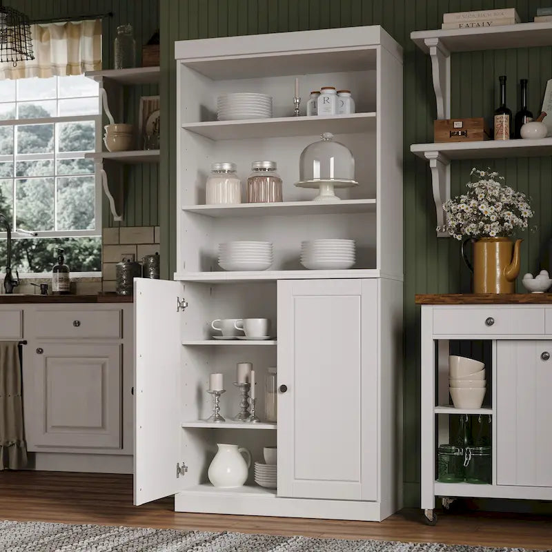 Meuble de cuisine garde-manger 32 po en bois massif avec 2 portes