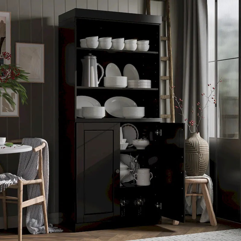 Meuble de cuisine garde-manger 32 po en bois massif avec 2 portes