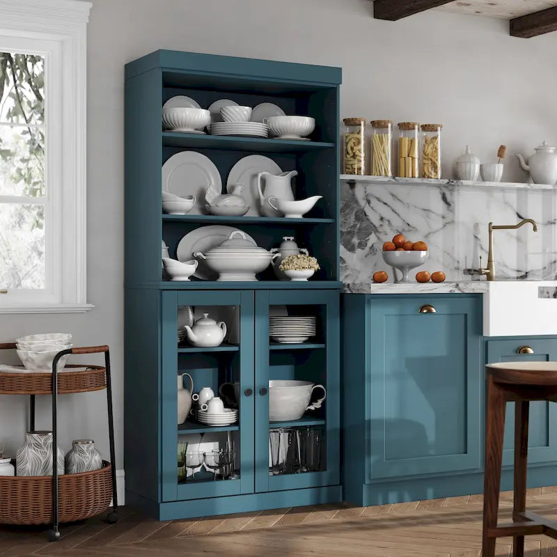 Meuble de cuisine garde-manger 32 po en bois massif avec 2 portes