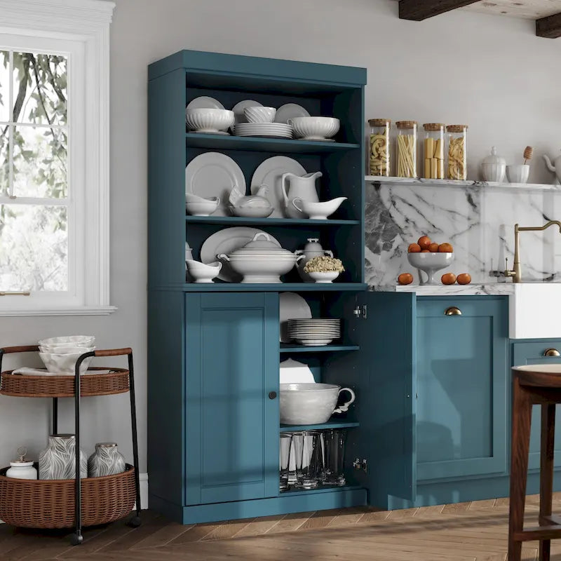 Meuble de cuisine garde-manger 32 po en bois massif avec 2 portes