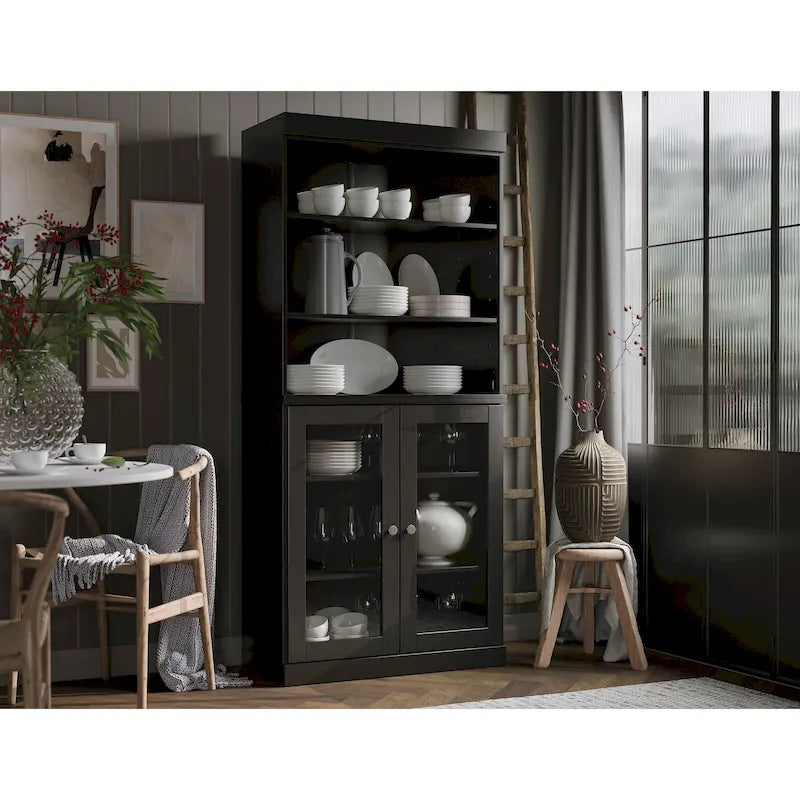 Meuble de cuisine garde-manger 32 po en bois massif avec 2 portes