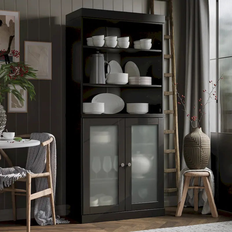 Meuble de cuisine garde-manger 32 po en bois massif avec 2 portes