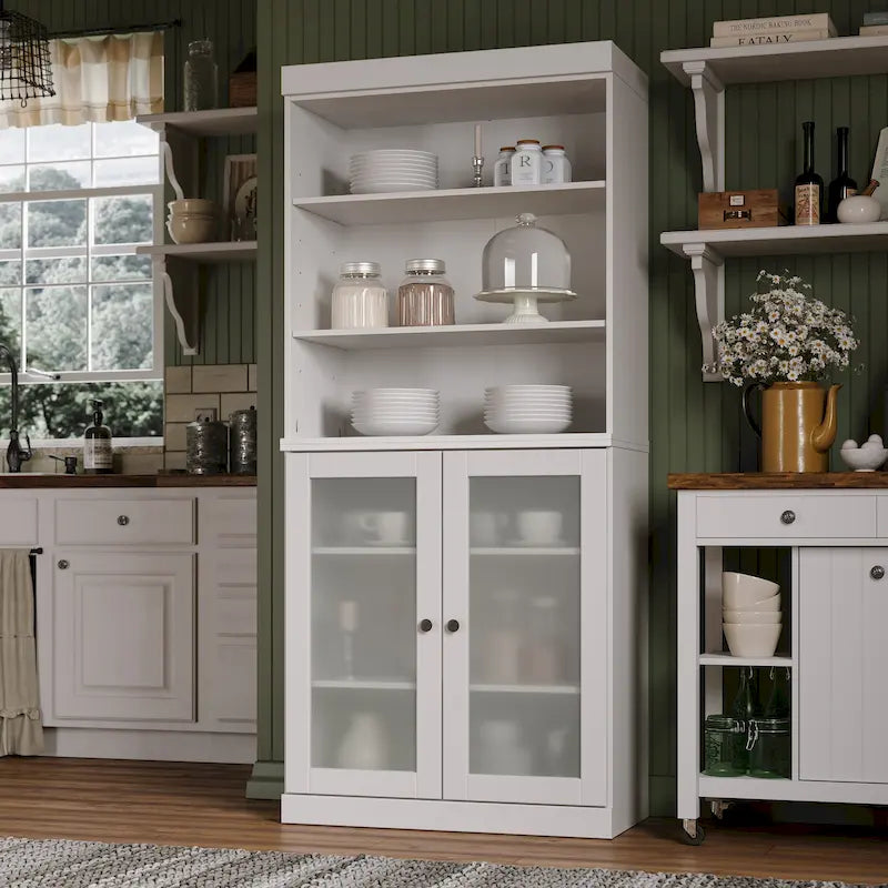 Meuble de cuisine garde-manger 32 po en bois massif avec 2 portes