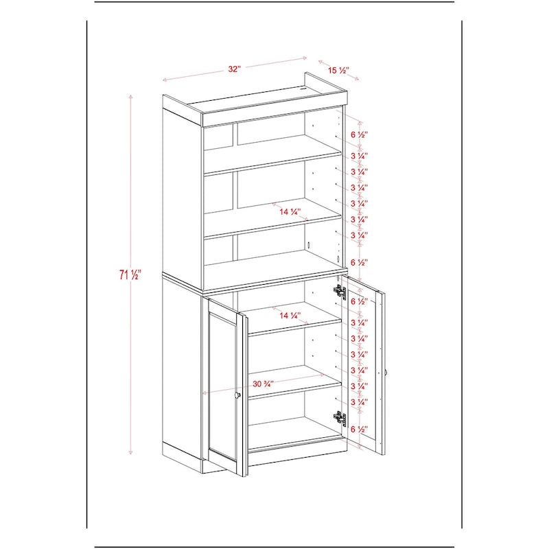 Meuble de cuisine garde-manger 32 po en bois massif avec 2 portes