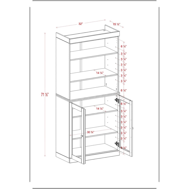 Meuble de cuisine garde-manger 32 po en bois massif avec 2 portes