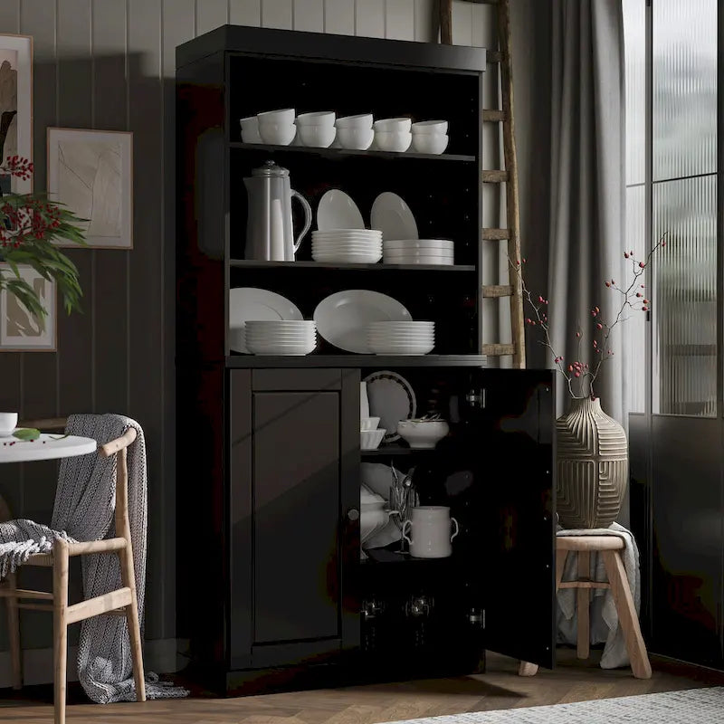 Meuble de cuisine garde-manger 32 po en bois massif avec 2 portes