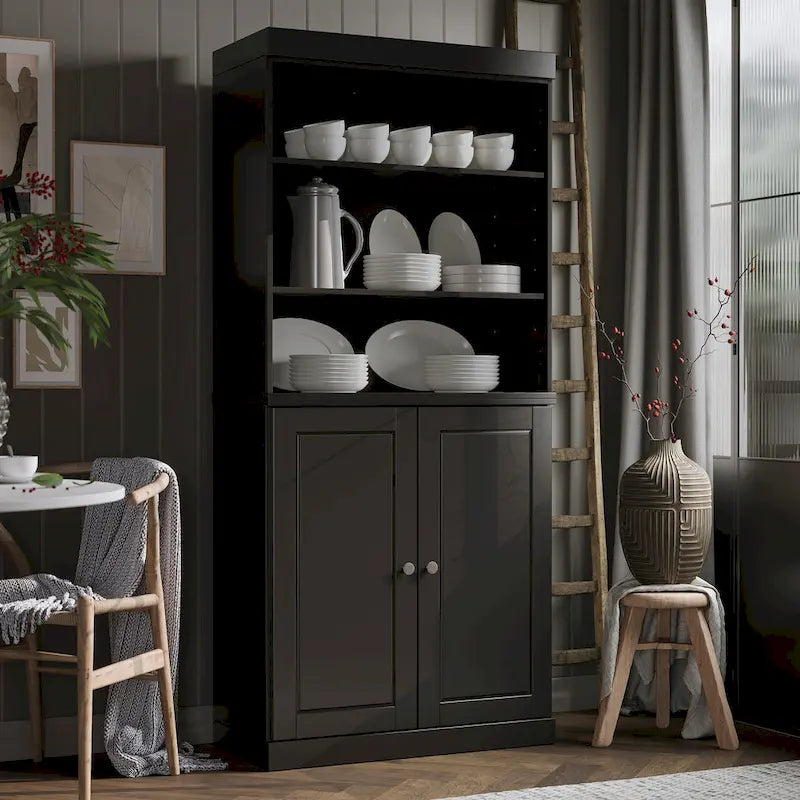 Meuble de cuisine garde-manger 32 po en bois massif avec 2 portes