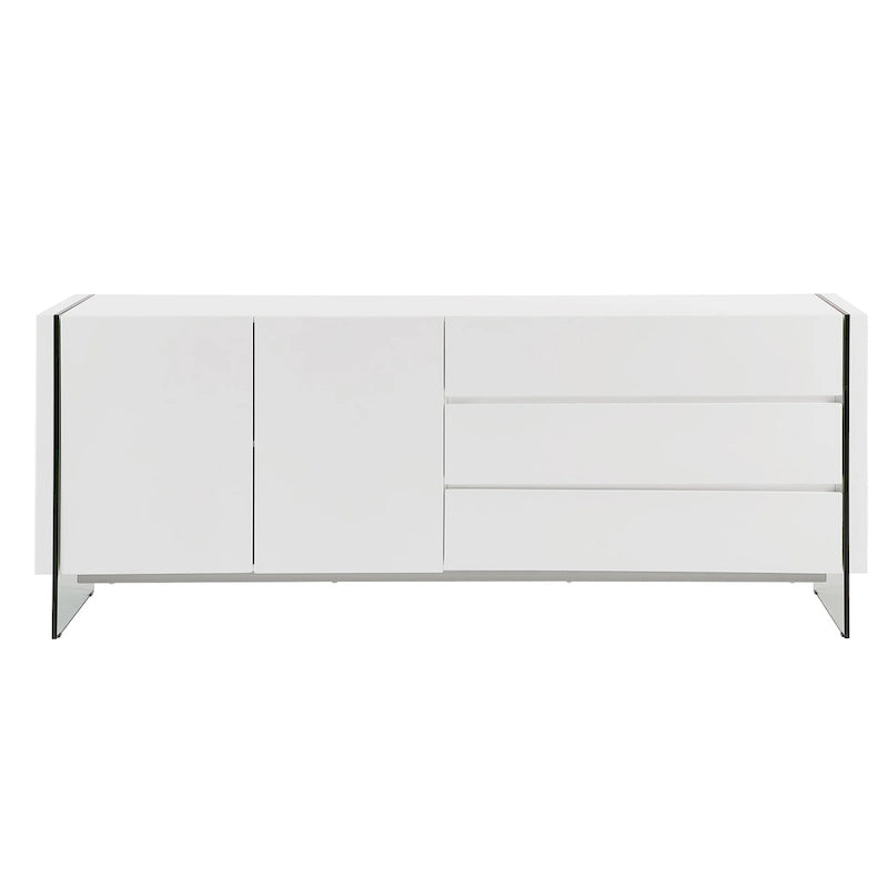 Bahut en laque blanche brillante avec vitrine en verre transparent