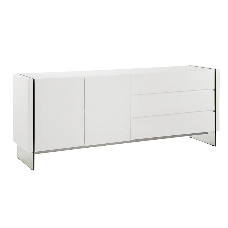 Bahut en laque blanche brillante avec vitrine en verre transparent
